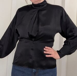 Vintage John Chang Black Silk Charmeuse Blouse Size 10
